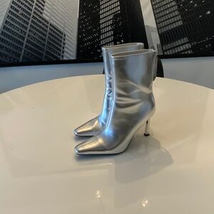 Metallic Silver Ankle Boots | Pointed Toe Stiletto Heel | Y2K Futuristic